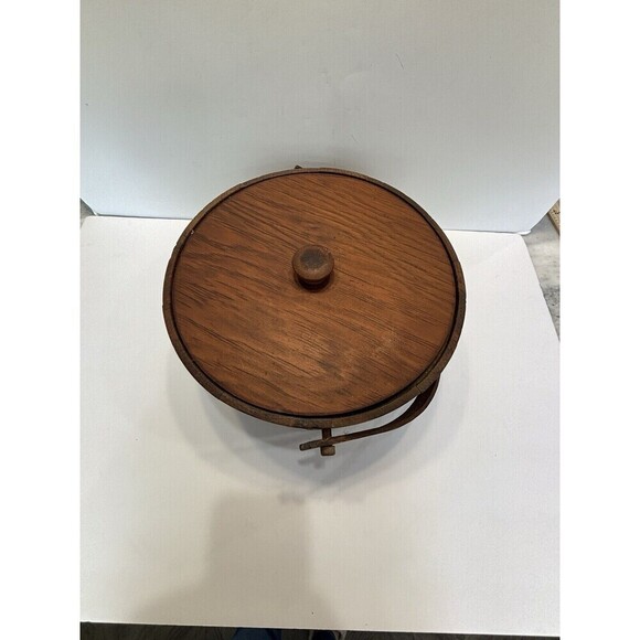 Vintage Shaker Wood Sewing Box with Swing Handle Storage Brass Banded Lid - Picture 11 of 16